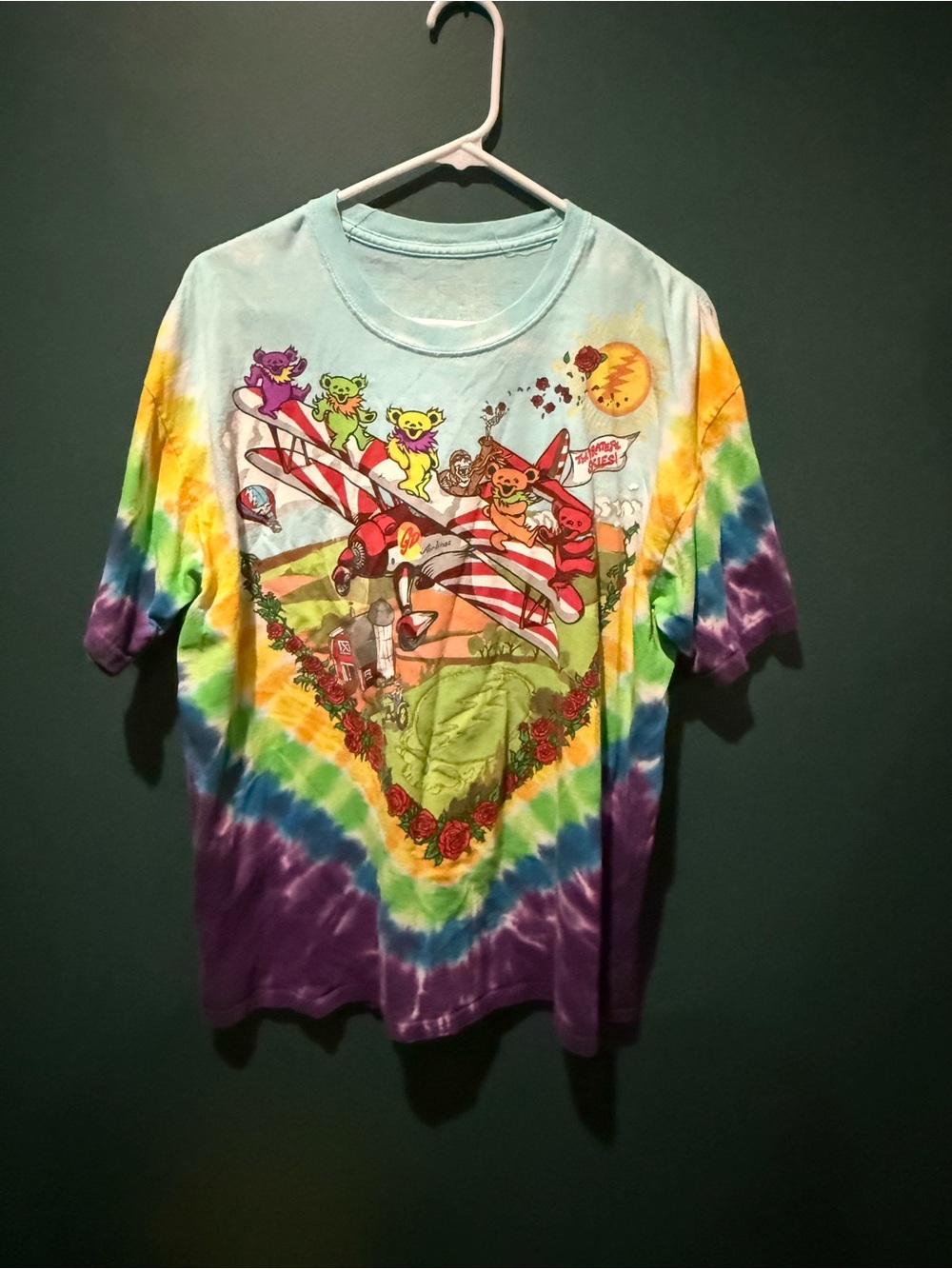 Liquid Blue Grateful Dead Bi-Plane Bears Tie-Dye T-Shirt
